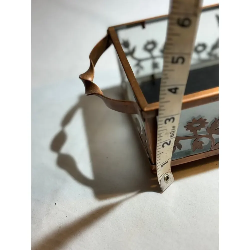 Vintage Copper and Glass Planter with Floral Design
